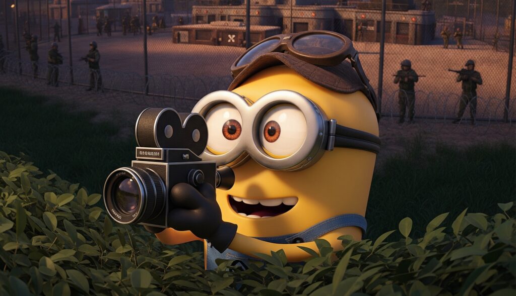 Minions spying on an army base